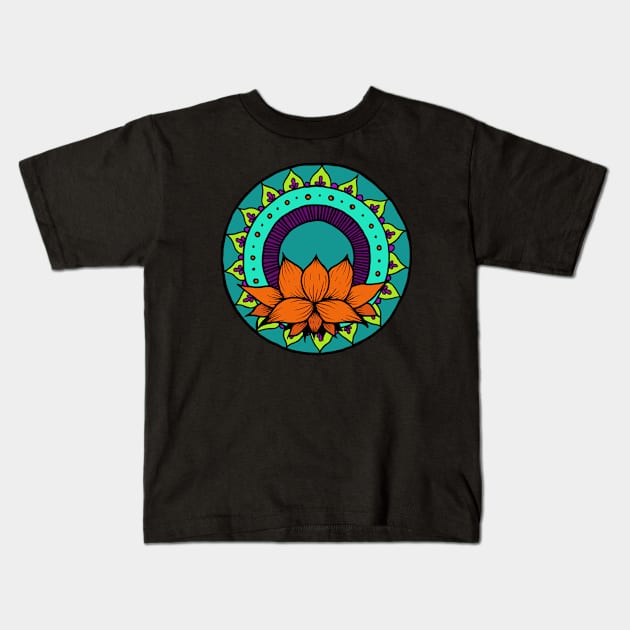 Lotus Flower Mandala Kids T-Shirt by InkHiveCreative